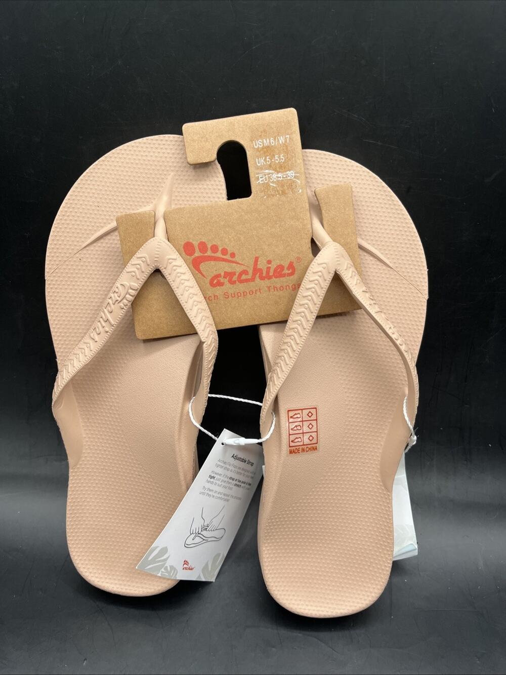 Archies flip flop womens Sz M 6 W 7 Beige Tan Arch Support Therapy NWT